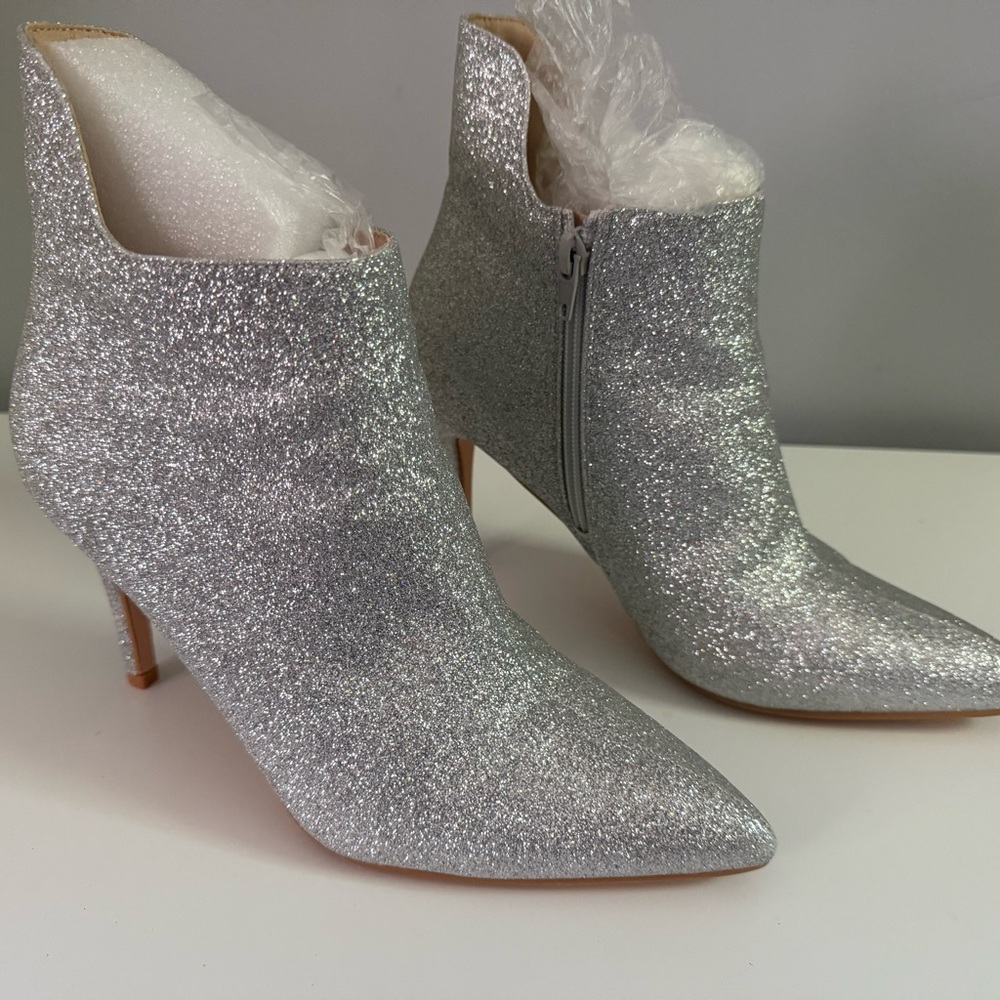 Allegra K Shimmering Silver Heeled Boots